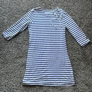 Coolibar UPF 50+ Sun Protection‎ Striped Lace Up Dress Navy White Womens Medium